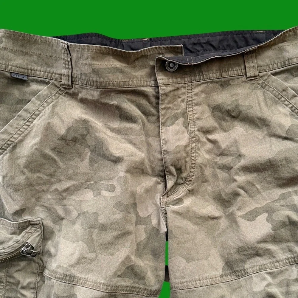 Kuhl Renegade Cargo Shorts Mens 36 Green Camo Tactical Gorpcore Utility Hiking